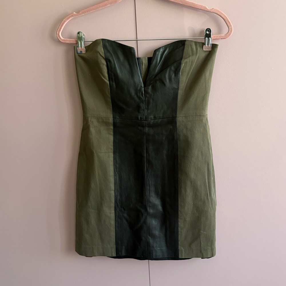 Mason Strapless Olive Dress with Black Center Panels